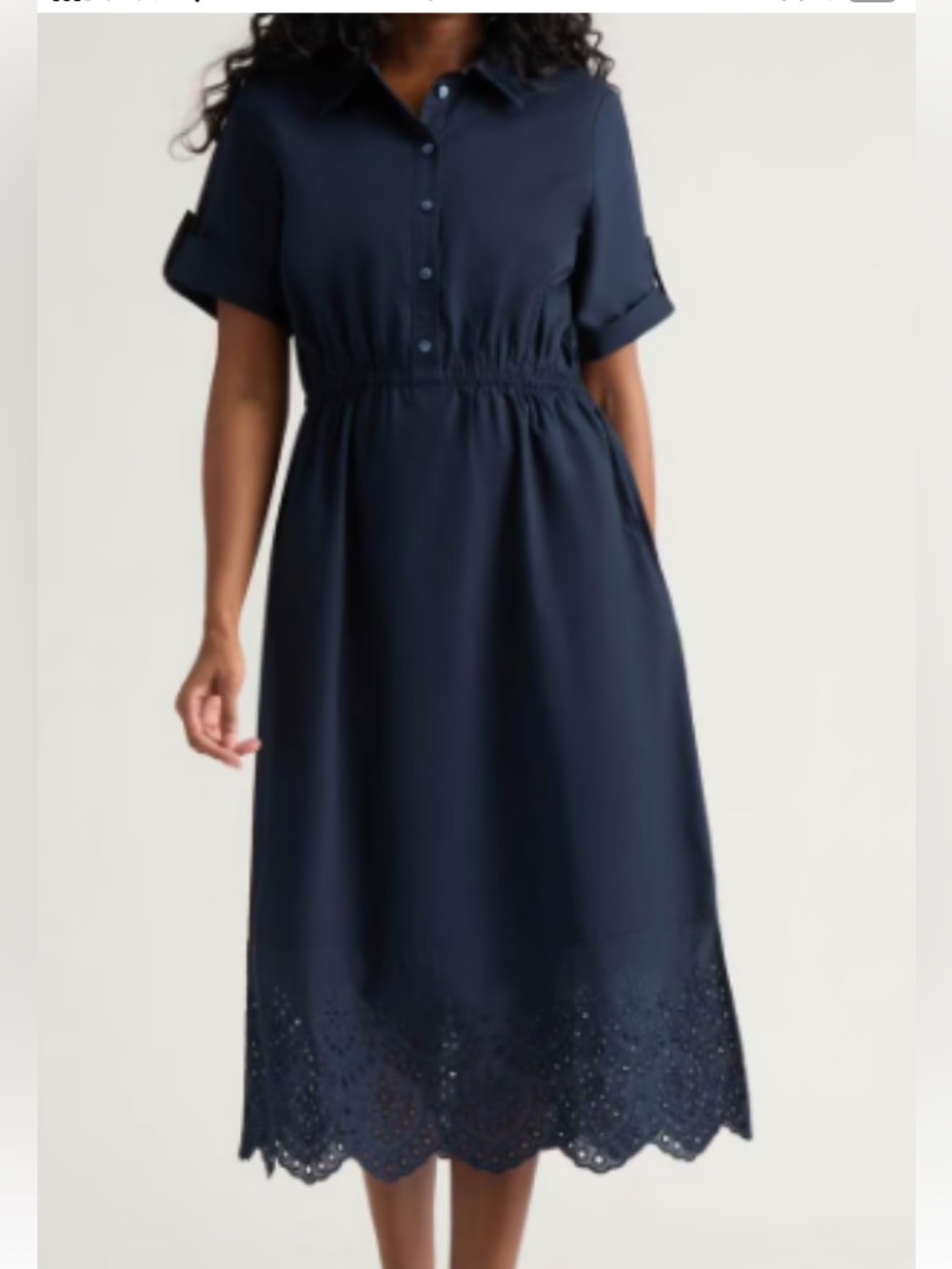 NWT Mexx Women's Navy Eyelet Hem Shirt Dress short sleeve